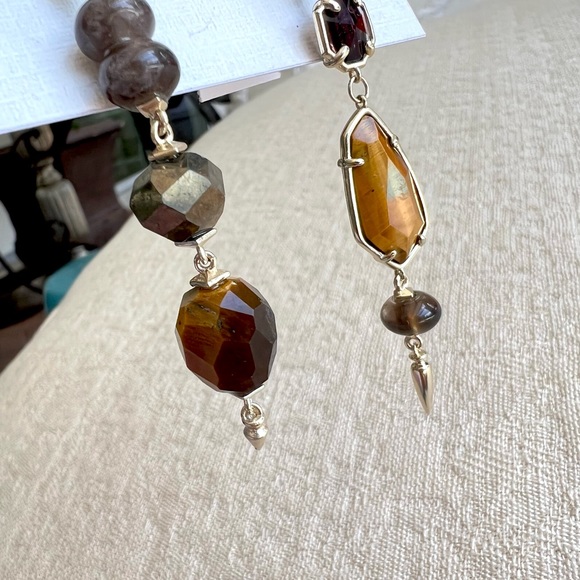 KENDRA SCOTT NWT Cosette Tiger Eye Pyrite Asymmetrical Mismatch Dangle Earrings - Picture 11 of 17